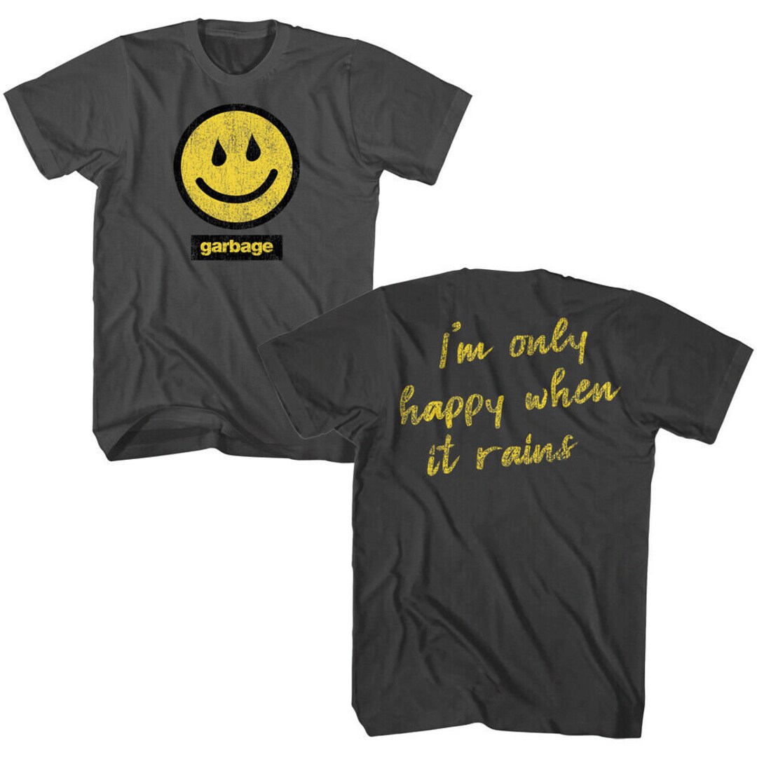 Garbage Men's T-shirt Rainy Smiley Graphic Tee Only Happy