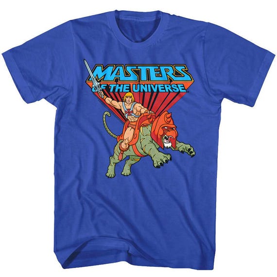 Masters of the Universe He-Man Men's T-Shirt Battle Cat Blue Shirt 100% Cotton Crew Neck T-shirt Graphic Tees Gifts For BoyFriend Birthday
