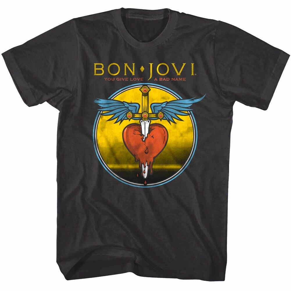 Buy Bon Jovi Men's T-shirt Give Love a Bad Name Heart Poster