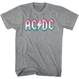 ACDC Men&#39;s T-Shirt Pastel Logo Gray Shirt Vintage Heavy Metal Tees Rock & Roll Band Album Concert Tour Merch Official Merchandise