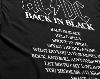 AC/DC Back in Black Album Tracklist T-shirt: Vintage Concert Style