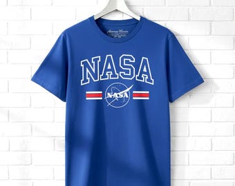 NASA Retro Stripes Men's T Shirt Vintage Meatball Logo Space Shuttle Rocket