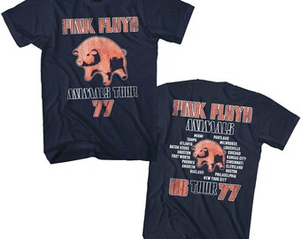 Pink Floyd Men's T-Shirt Animals USA Tour 1977 Navy Blue Shirt 100% Cotton Graphic Tees Vintage Concert T-shirt Crew Neck Tee Gift For Him