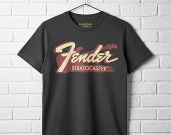 Fender Shirt Stratocaster Guitar Men's Vintage Graphic Tees