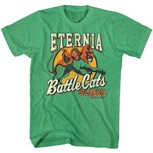 Eternia Battle Cats 1983 Men&#39;s T-Shirt He-Man Masters of the Universe Green Graphic Tee Cringer Hero Sidekick Vintage 80s Cartoon TV