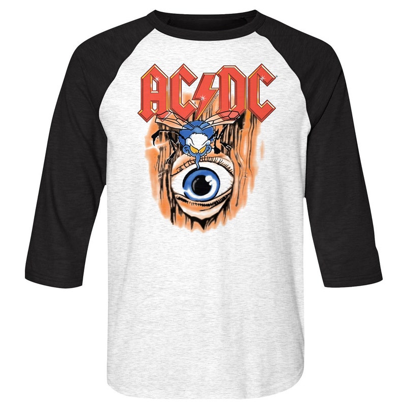AC/DC T-Shirt Uomo A Maniche Lunghe Raglan - Logo Bianco Taglia L - Cotone Ringspun, Licenza Ufficiale
