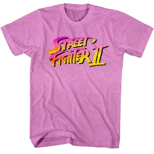 Street Fighter 2 T-shirt Vintage 8Bit Font Neon Logo Purple Heather Graphic Tee Capcom Video Game Merch Classic Gamer Gift For Him Top
