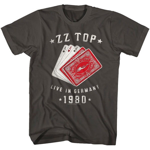 ZZ Top Men's T-shirt Aces Live in Germany 1980 Tour Graphic Tee Rock Band Concert Merch Music Lover T-Shirt Poker Cool Gift For Him