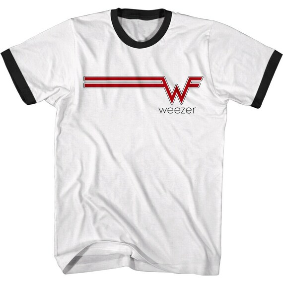 90's weezer Tシャツ Weezer Men's Shirt Striped Logo Ringer Graphic T-shirt 90s