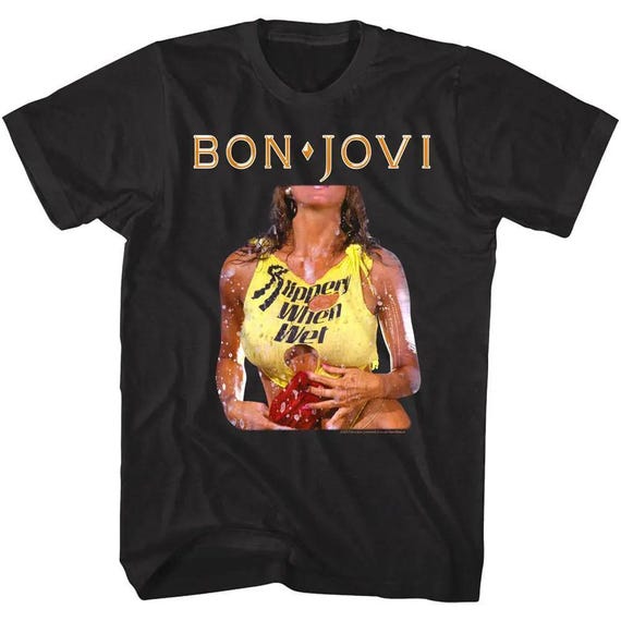 Bon Jovi Slippery When Wet Graphic T-shirt, Vintage 80s Rock Tee