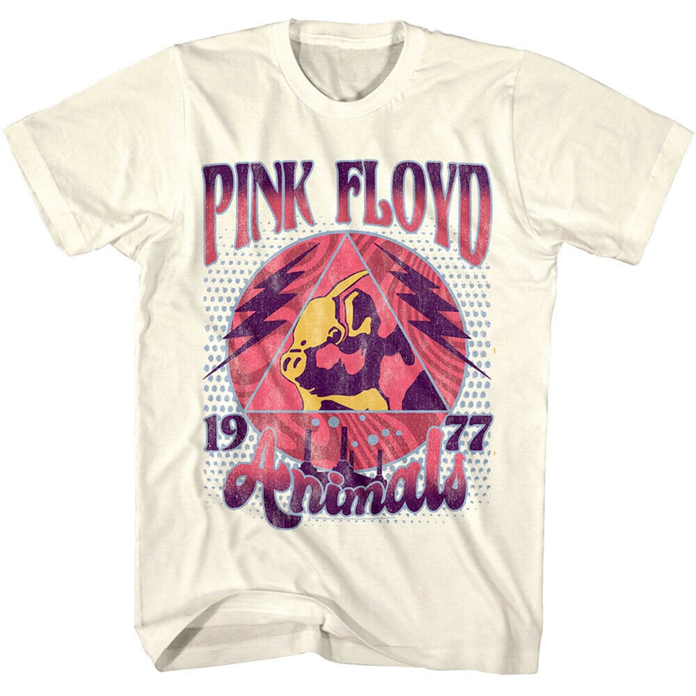 Pink Floyd PASTEL GRADIENT-Front Print-White Adult Short Sleeves T-Shirt 