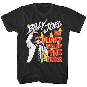 Billy Joel T-shirt We Didn&#39;t Start the Fire Men&#39;s Graphic Tee Vintage Pop Music Concert Tour Merch Flames Burning Piano Man T-Shirt