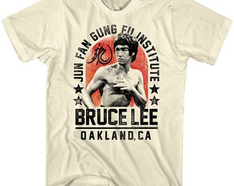 Bruce Lee Men&#39;s T-Shirt | Jun Fan Gung Fu Institute Poster Top | Vintage Hollywood Fighter Merch | Kung Fu Legend Tee | Martial Artist Shirt