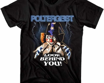 Poltergeist Clown T-Shirt, 'Look Behind You' Horror Classic (Men's S-6XL)