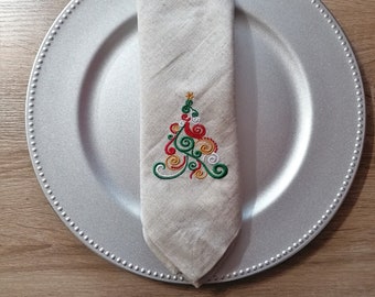 Ensemble de 4 serviettes de Noël, serviettes de Noël brodées, serviettes de Noël en coton, serviette de Noël de 4