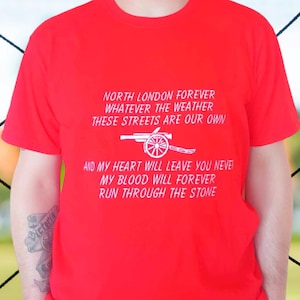 T-shirt Arsenal North London Forever, Cadeaux pour les fans d&#39;Arsenal, Chemise Arsenal brodée, Cadeau fête des pères Arsenal, Artilleurs, Gooners