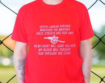 Embroidered T-Shirt: North London Forever, Gunners Gift, Red tshirt