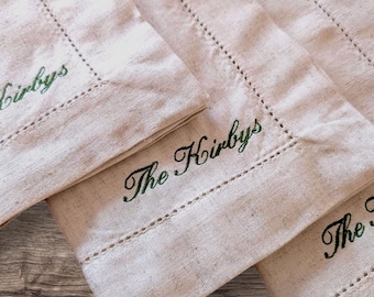 Personalised Embroidered Linen Cotton Napkins| Custom Cocktail Party Wedding Anniversary