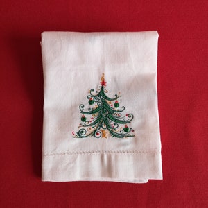 Embroidered Christmas Napkins Christmas Tree Cotton Linen Napkins Set of 2-4-6-8-12 Christmas Tableware UK Christmas Table Decor Serviette