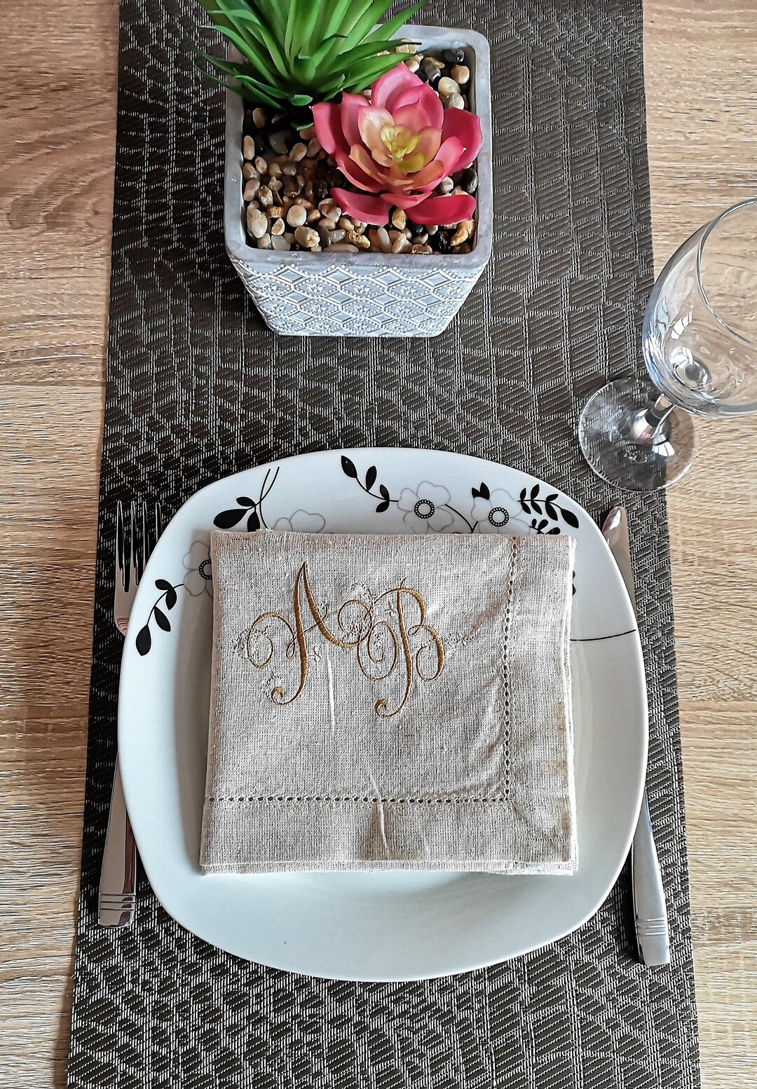 Personalised Napkins Embroidered Cotton Hemstitched Dinner Napkins