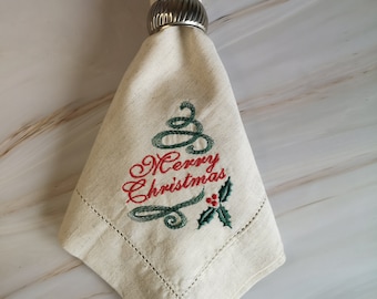 Personalised Embroidered Christmas Linen Napkins: Holiday Table Decor