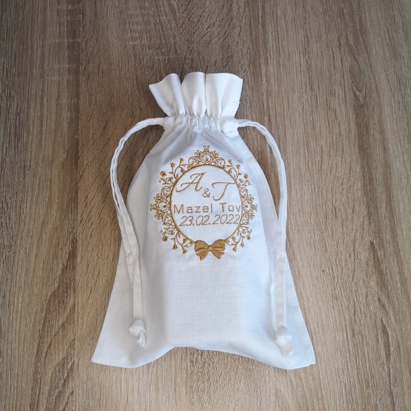 Personalised Jewish Wedding Glass Bag UK Embroider Breaking Glass Pouch Jewish Groom Glass Bag Jewish Wedding Ceremony Gift Jewish Tradition