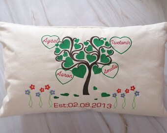 Meaningful Family Keepsake Gift, Embroidered Family Tree of Life Pillow, Personalised Cushion with Names, Custom Gifts