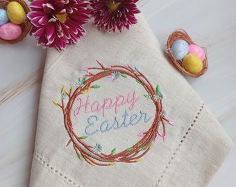 Happy Easter Napkins Set of 2,4,6,8,12 Embroider Easter Cotton Napkins UK Easter Table Decor UK Easter Hunter Decoration