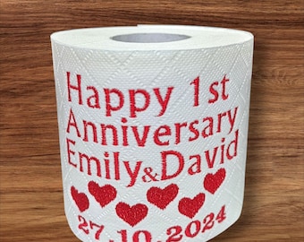 Personalised First Wedding Anniversary Gift, Embroidered Toilet Roll:Gifts for Couple, Toilet Paper, Bathroom Decor
