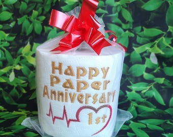 Toilet Paper Anniversary Gift,  Novelty Embroidered Toilet Roll, 1st Anniversary Gift, Funny Gift for Husband or Wife