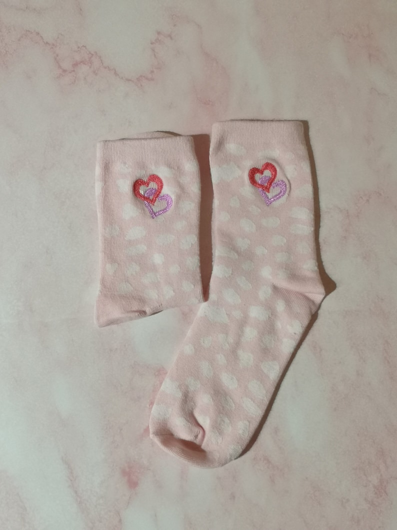 Cute Pink Socks Sister Birthday Gift, Ankle Socks, Socks with Hearts image 1