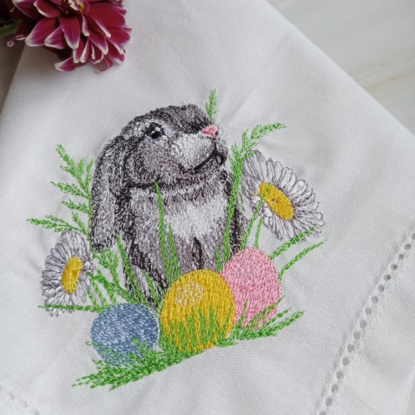 Easter Bunny Napkins Set of 2,4,6,8,12 Embroider Easter Linen Cotton Napkins UK Easter Table Decoration UK Happy Easter Eggs Bunny UK