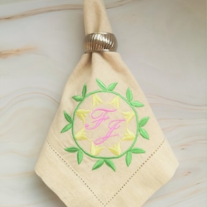 Personalised Napkin, Custom Embroidered Cotton Hemstitched Wedding Napkins, 2nd Anniversary Gifts for Couple