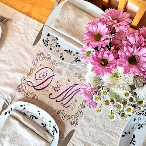 Custom Embroidered Table Runner, Large Table Runner with Embroidery,Personalised Table Runner, Gifts for Couples, Anniversary Gifts