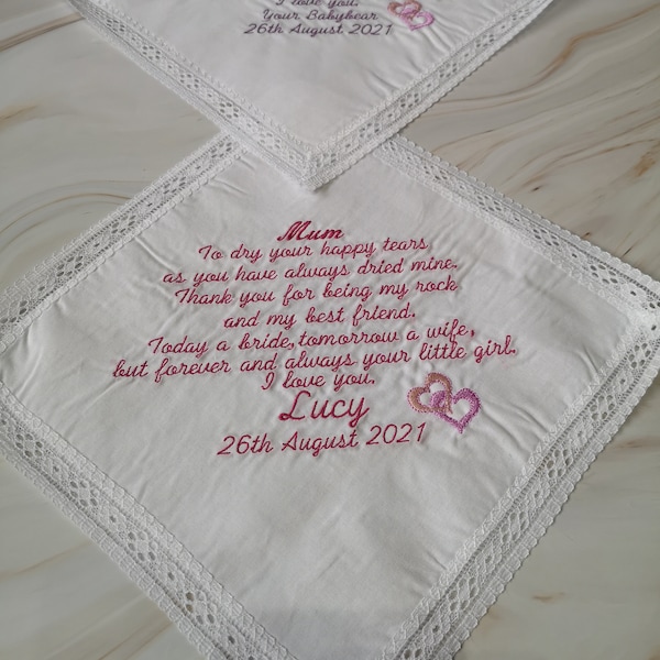 Personalised Handkerchief, Embroidered Hanky, Ladies Hankie, Bride Handkerchief, Personalised Message, White Personalised Hanky