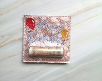Embroidered Birthday Money Card Holder: Balloon Design