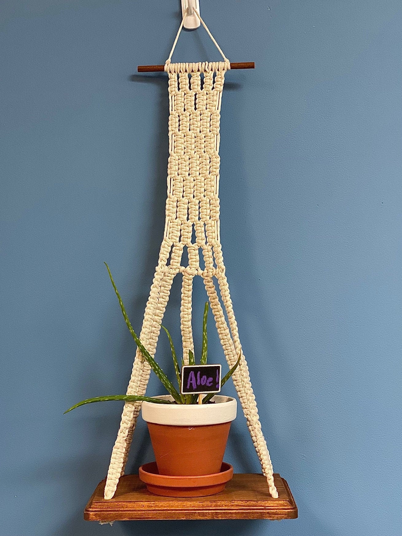 Macramé Wooden Shelf Handcrafted Shelf Wood Stained Shelf Etsy