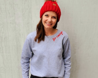 Custom Text Hand Embroidered Sweatshirt -- Collar