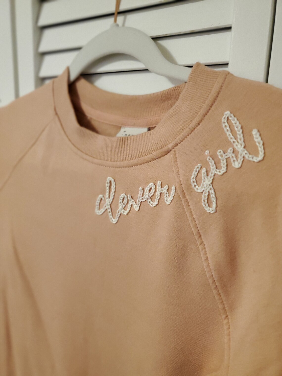 Custom Text Hand Embroidered Sweatshirt Collar Etsy