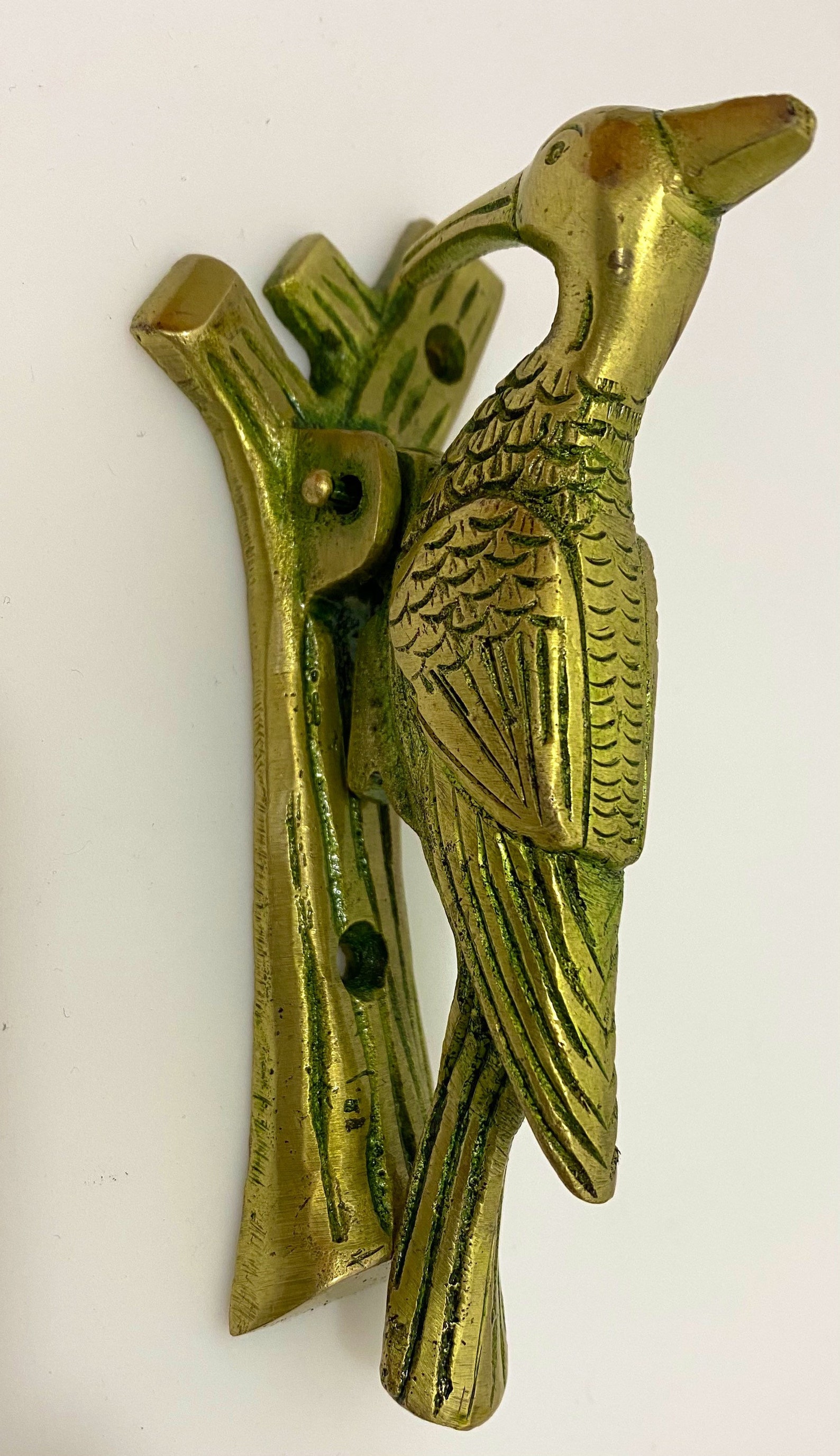 Handmade Woodpecker Brass Door Knocker colour Green Antique Etsy