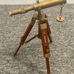 Nautical Design Antique Brass Spyglass Telescope With Wooden Tripod Marine Scope Uk stock uk seller