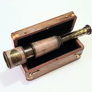 Marine Telescope Nautical Antique Solid Brass Pirate Spyglass 16”” with wooden box