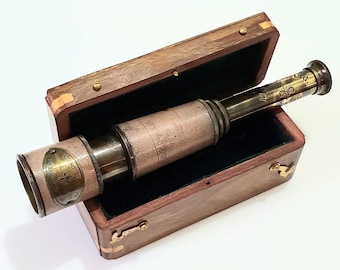 Marine Telescope Nautical Antique Solid Brass Pirate Spyglass 16”” with wooden box