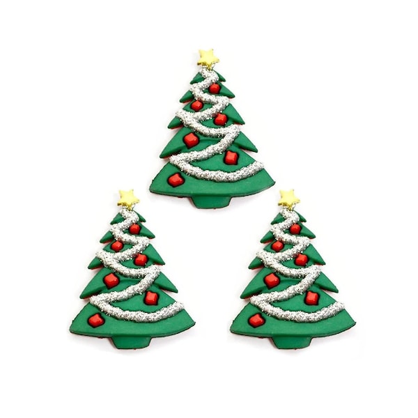 6 Pc Christmas Tree Buttons Dress It Up Jesse James Embellishments Flat-Back