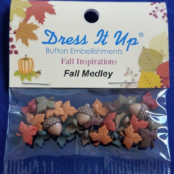 Dress It Up Buttons Tiny Leaves and Acorns Jesse James Embellishments Fall Medley Shank-back