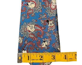 Cravate Disney vintage - Cravate Mickey Mouse, Dingo et Donald à motif cachemire bleu canard par Balancine The Tie Works