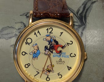 1980s Lorus Disney Three Little Pigs Watch | Vintage Unisex Wristwatch | Working Disney Collectible | Retro 1980s Gift