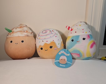 Lot de 3 peluches Squishmallows - Kelen Milkshake, Chanel Roll, Emil Frappe