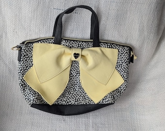 Betsey Johnson Yellow Bow Shoulder Bag | Black Polka Dot Leather Statement Purse