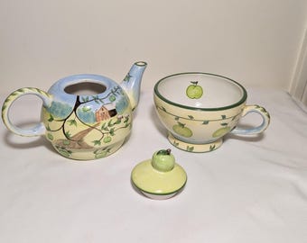 Vintage Mesa International Handcrafted in China Apple Teapot Set – 3 Pieces
